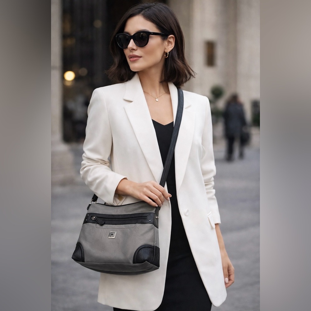 Elegant women’s stone Cloth & Stone Two-Tone Gray and Black Messenger Bag 🤍💎🩶